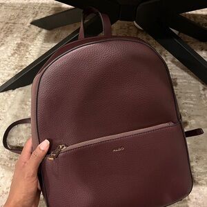 Burgundy Aldo Pebble Leather Backpack with Gold Accents